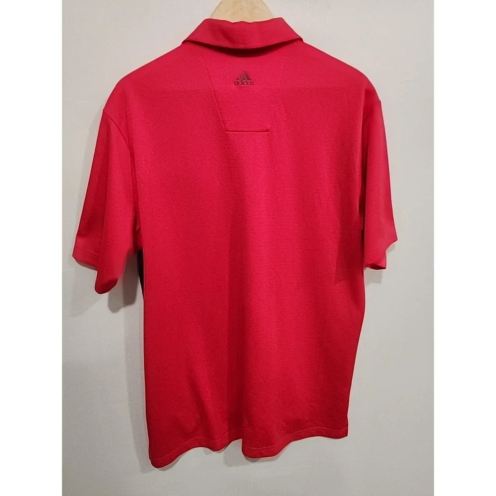Adidas Climalite Golf Polo Mens L Red/Gray Short Sleeve, Collar,‎ Embroidered